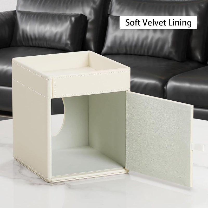 Cretkhp Tissue Box Cover, PU Leather Square Tissue Box Holder with Storage Tray for Bathroom Vanity Countertop Night Stands Bedroom Office Desk, Stylish Tissue Holder Decorative Organizer (Cream) - Image 4